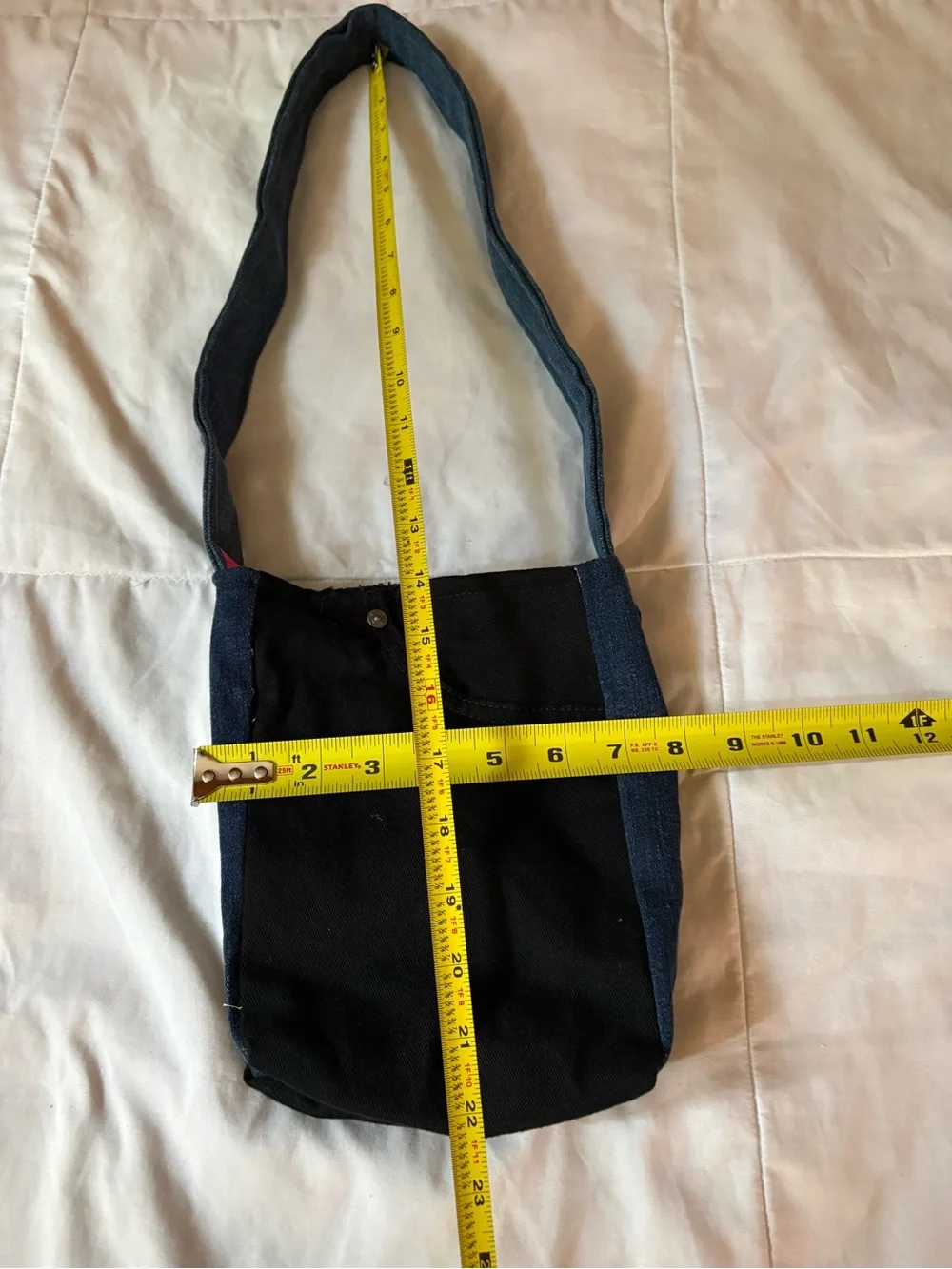 Black denim Shoulder Bag with blue Denim Trim